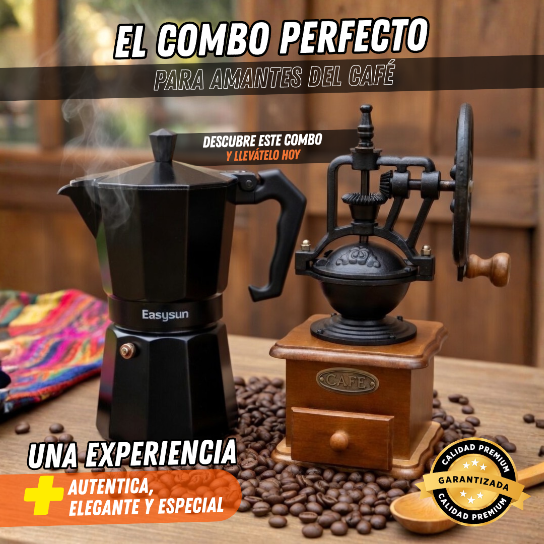 Combo Molinillo + Cafetera Italiana Premium