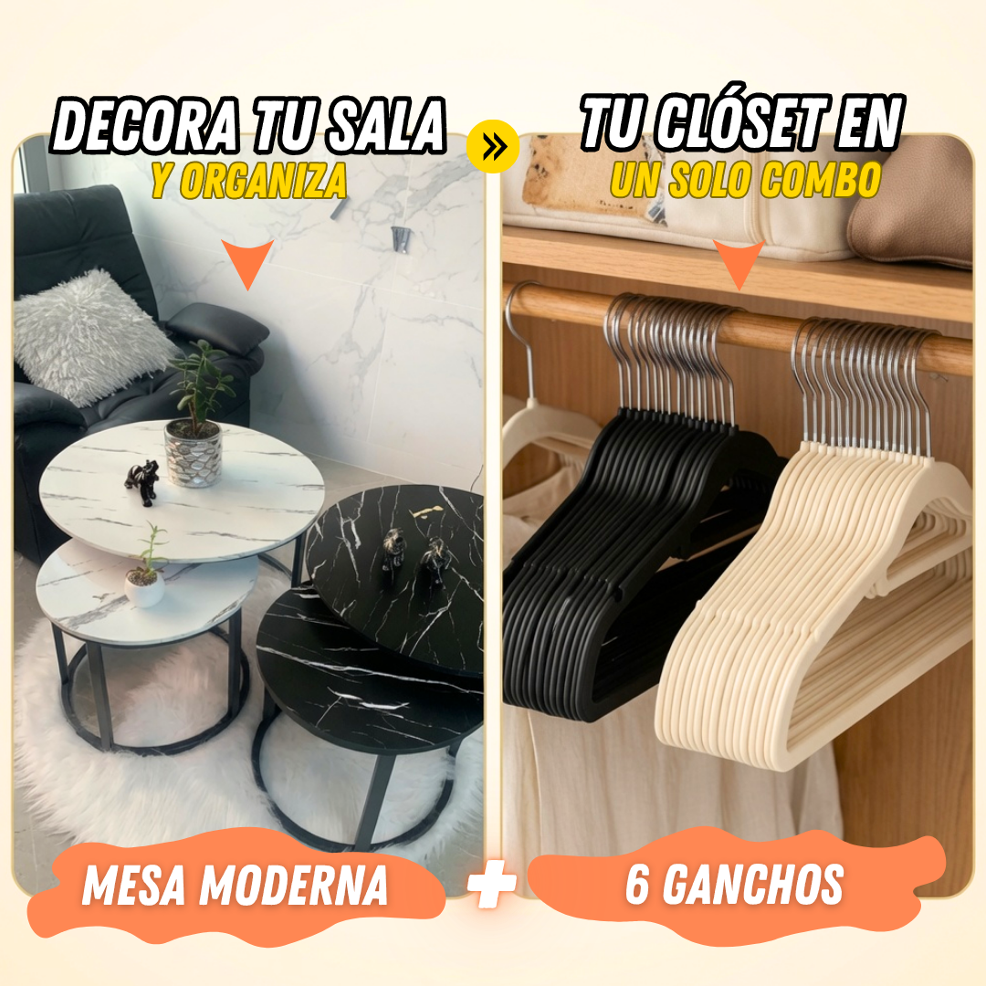 🔥 Mesas de Centro Mármol Premium 2x1 + 6 Ganchos de Terciopelo Gratis 🎁