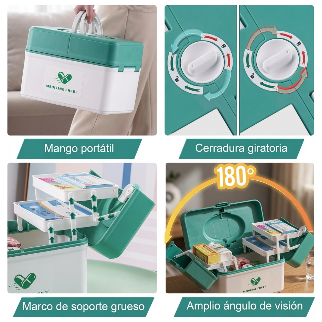 Caja Organizadora de Medicamentos con Compartimentos y Seguro Giratorio