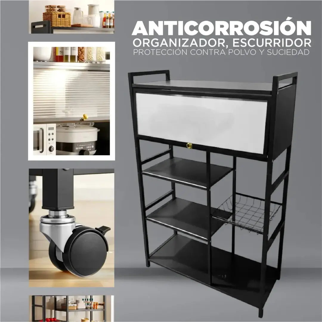 Estante Organizador de Cocina con Ruedas y Puerta Antipolvo