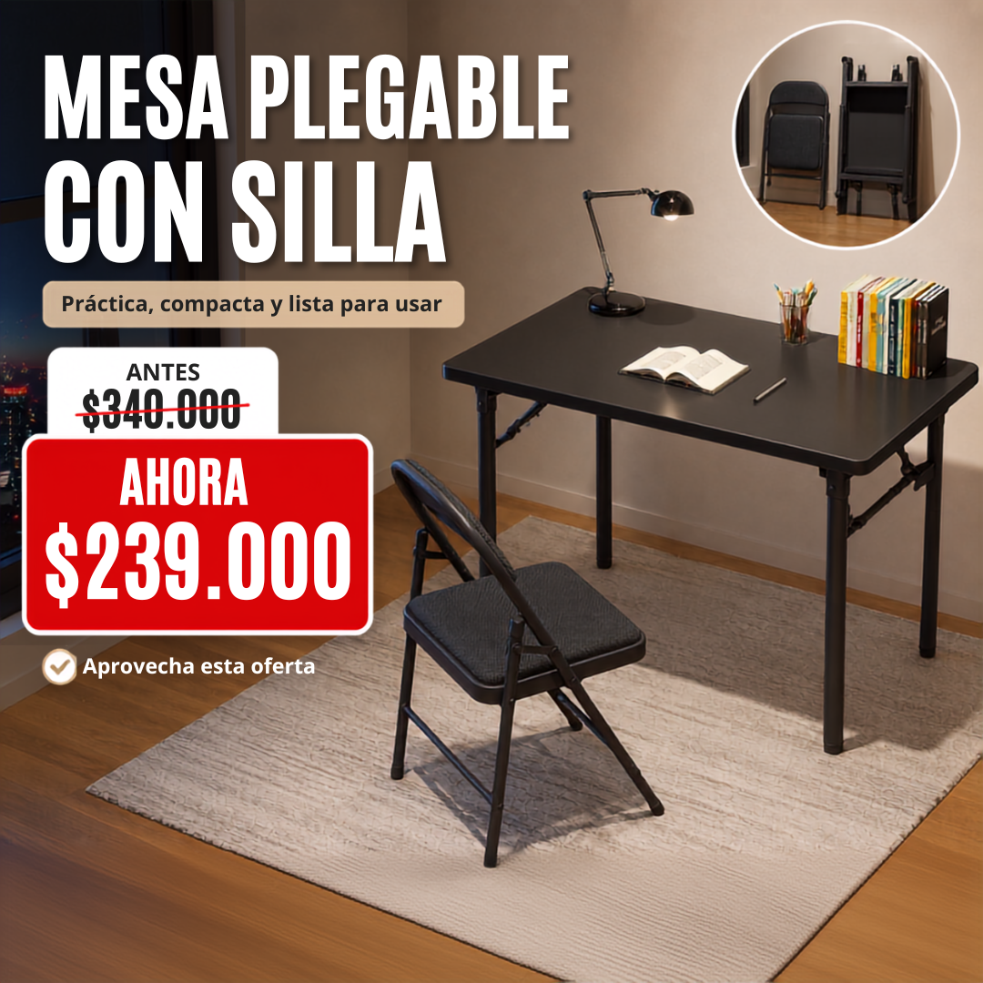 📏 Combo Mesa Plegable XL 100 × 50 cm + Silla Plegable de 78 cm 🪑