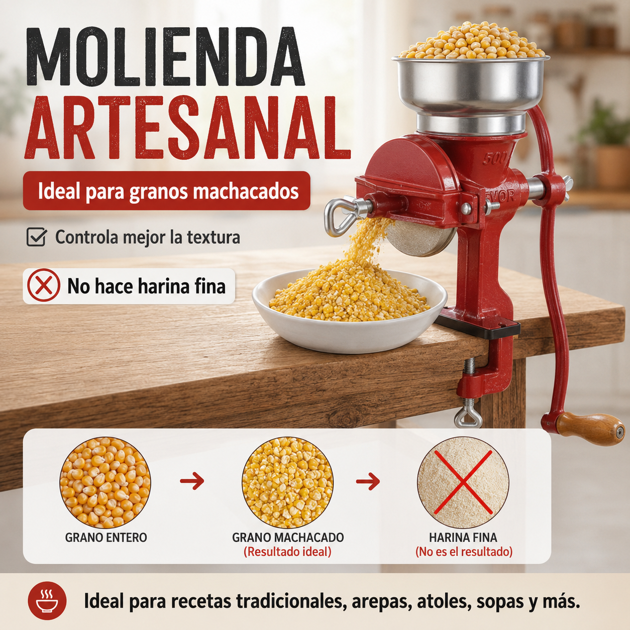 Molino Manual para Maíz y Granos con Sujeción a Mesa