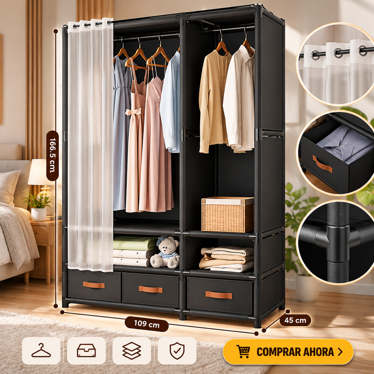 🔥 Armario Organizador Premium Wayon – 3 Cajones, Amplio Espacio, Estructura Reforzada y Fácil Montaje
