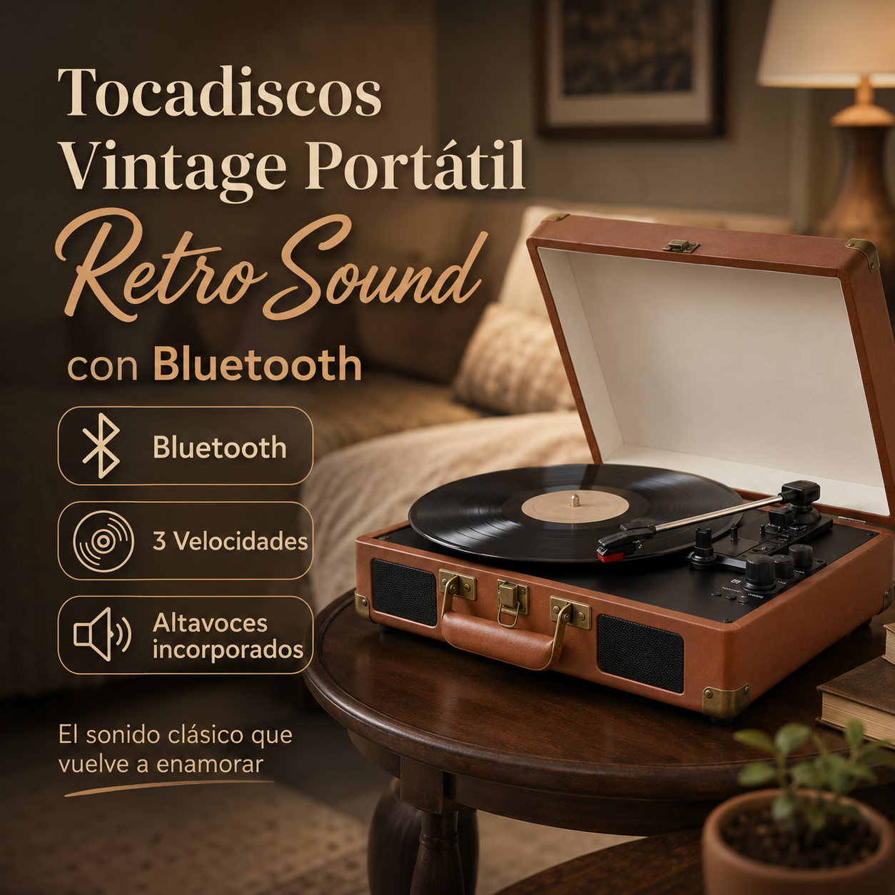 🎵Tocadiscos Vintage RetroSound Bluetooth – Portátil con Altavoces Integrados