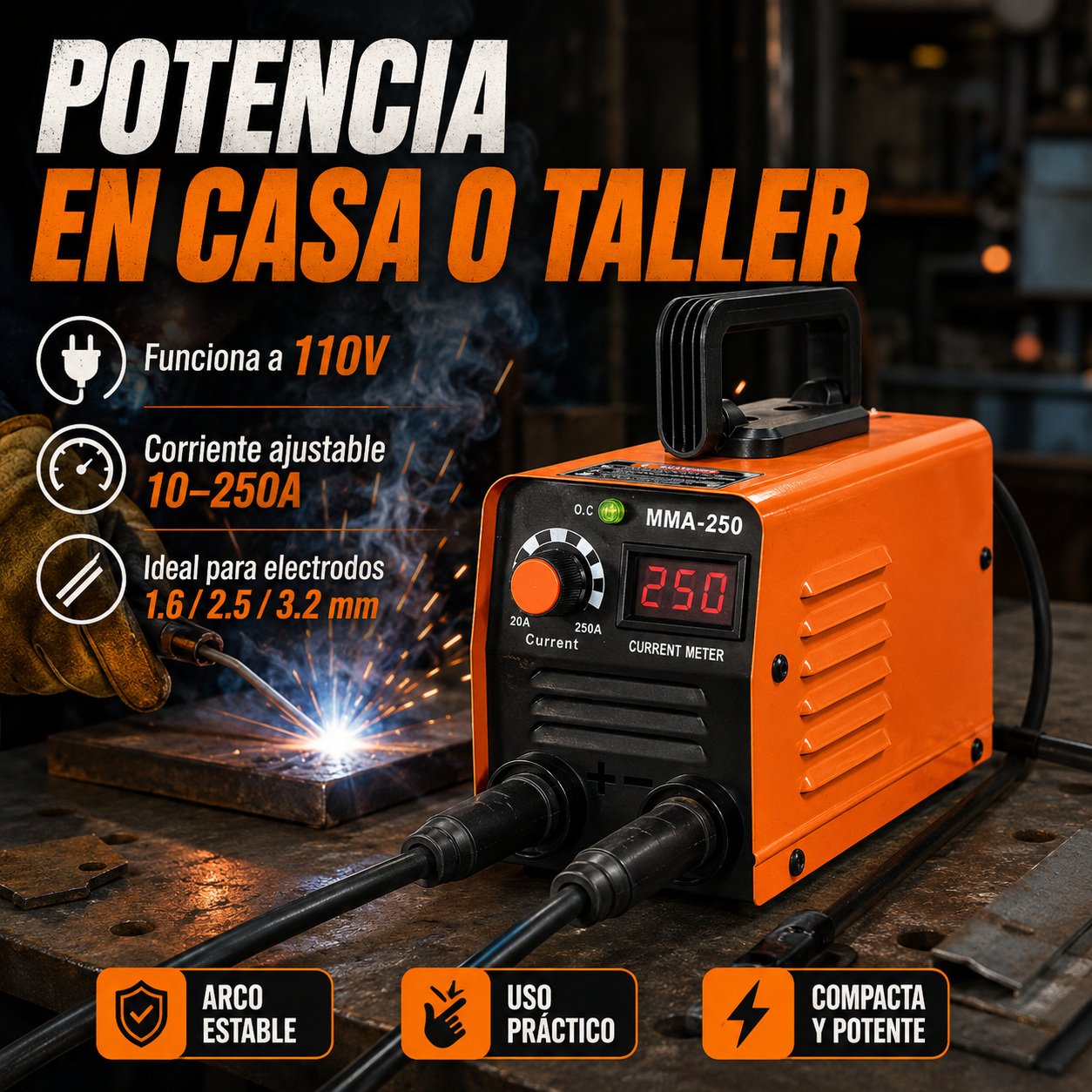 Máquina de Soldar Inversora MMA 250A 110V Portátil