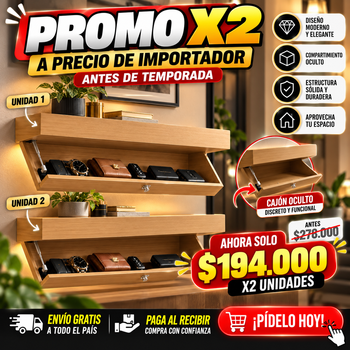 Repisa Flotante Premium con Compartimentos Ocultos – Diseño Moderno para un Hogar Elegante