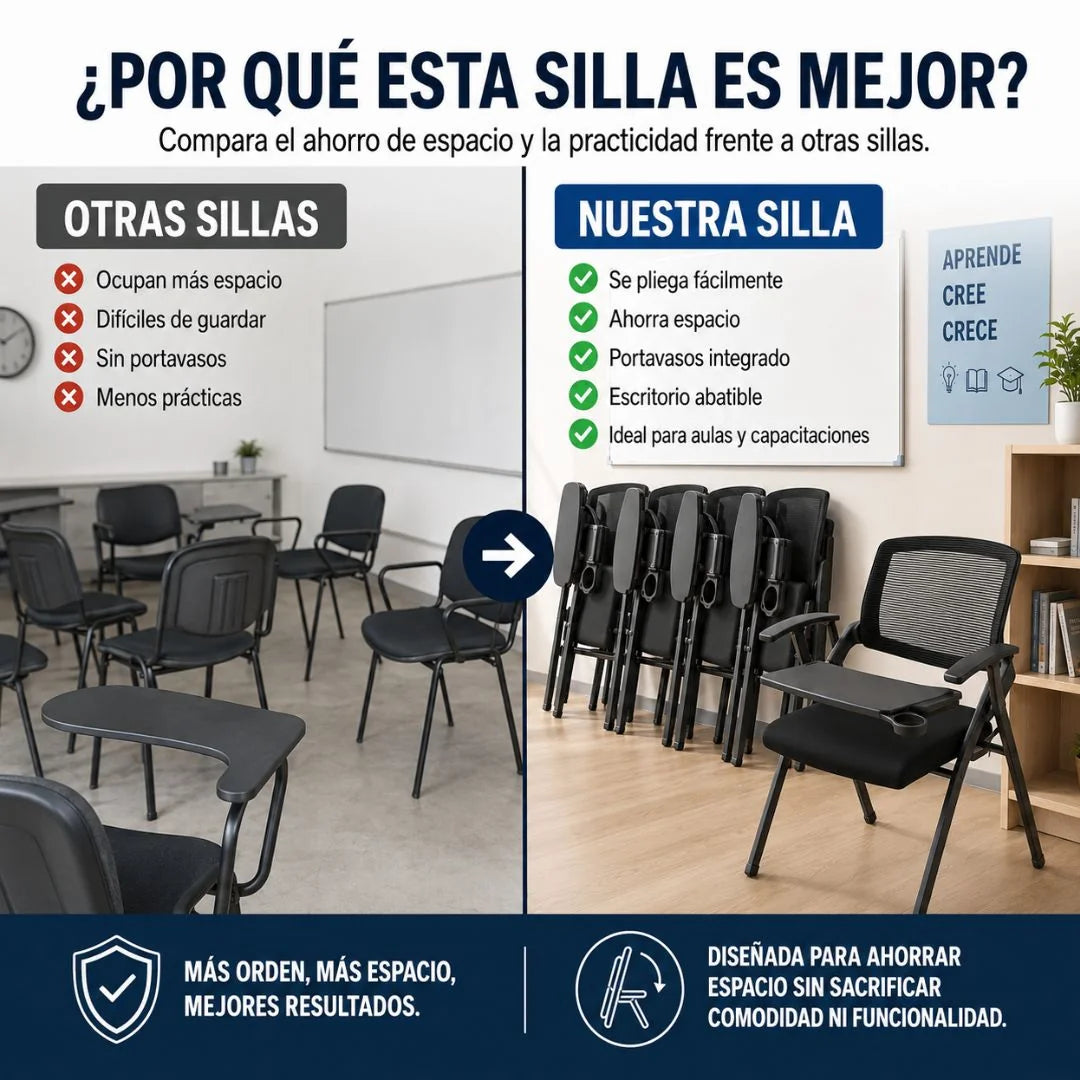 Silla Plegable Multifuncional con Escritorio Abatible y Portavasos