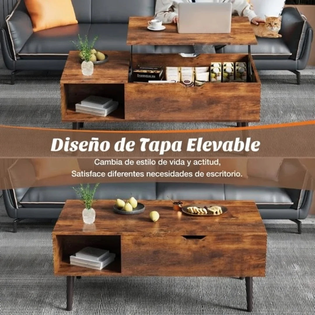 Mesa de Centro Elevable con Almacenamiento Oculto