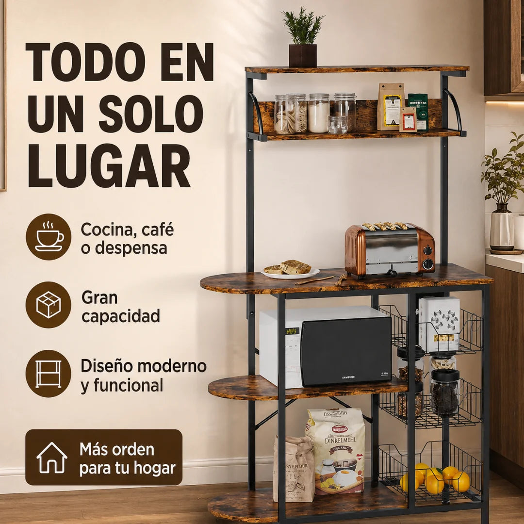 Mueble Organizador Multifuncional de Cocina con Ruedas, Repisas y Canastas