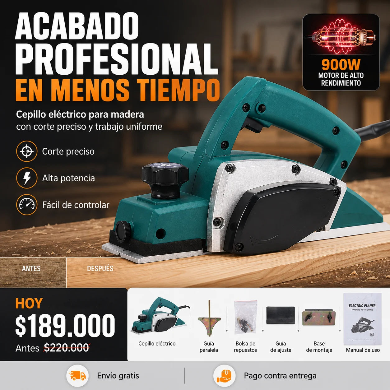 Cepillo Eléctrico Inalámbrico 18V para Madera – Acabado Profesional y Corte Preciso