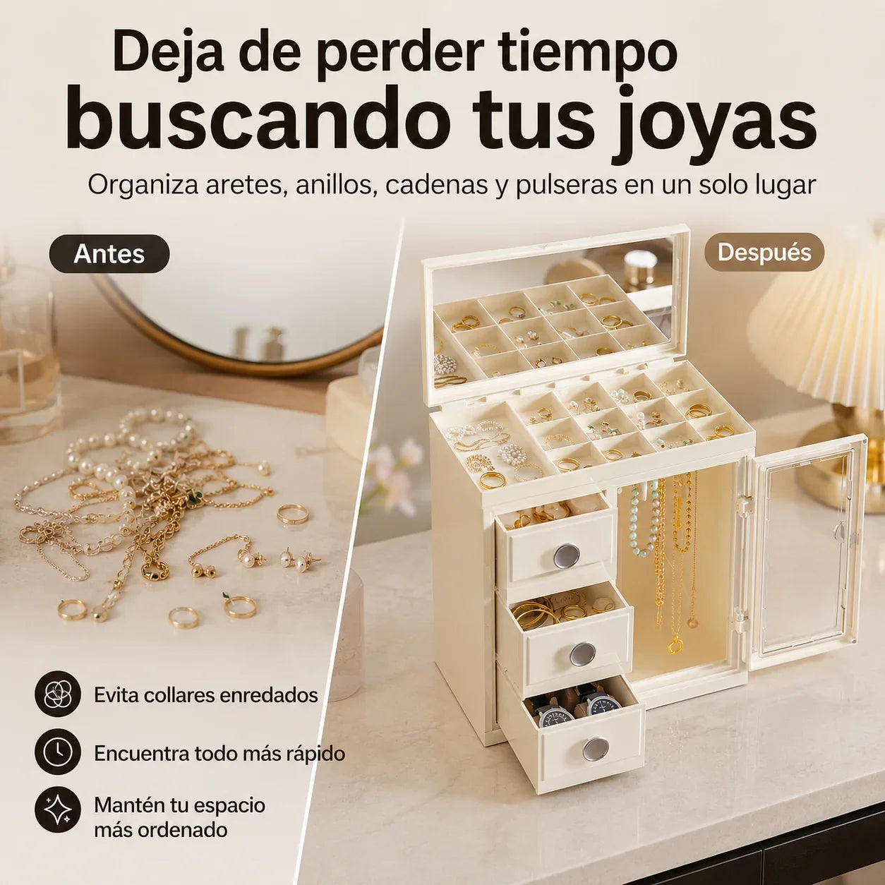 Joyero Europeo Organizador Premium con Espejo, Cajones y Compartimentos TT