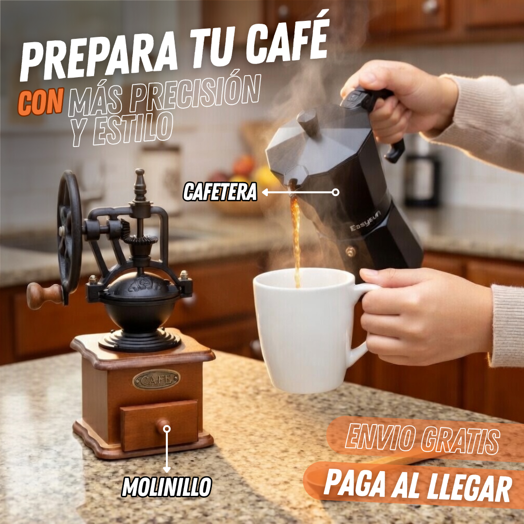 Combo Molinillo + Cafetera Italiana Premium