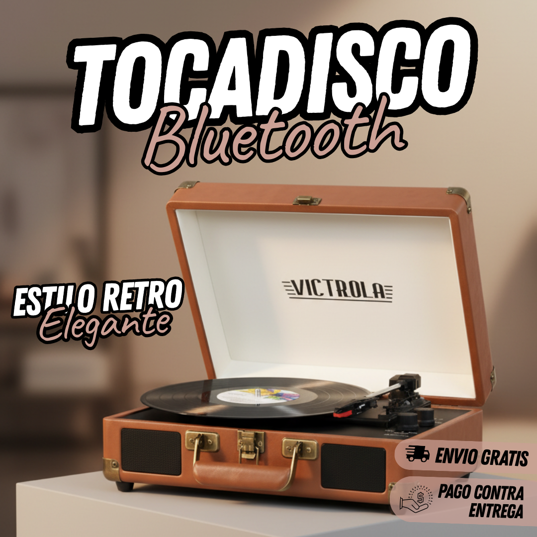 🎵Tocadiscos Vintage RetroSound Bluetooth – Portátil con Altavoces Integrados