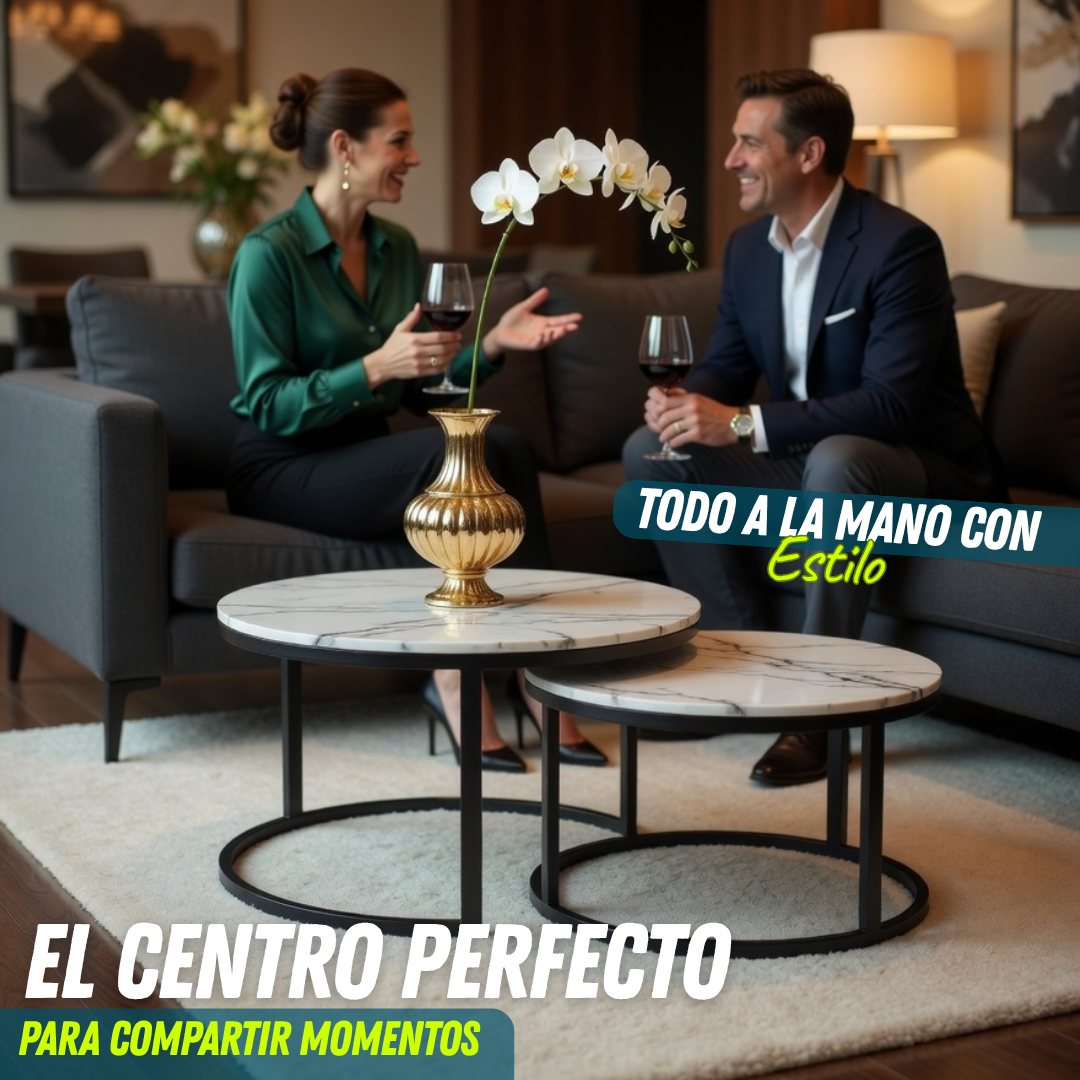 Mesas de Centro Mármol Premium 2x1 (Grande + Mediana)