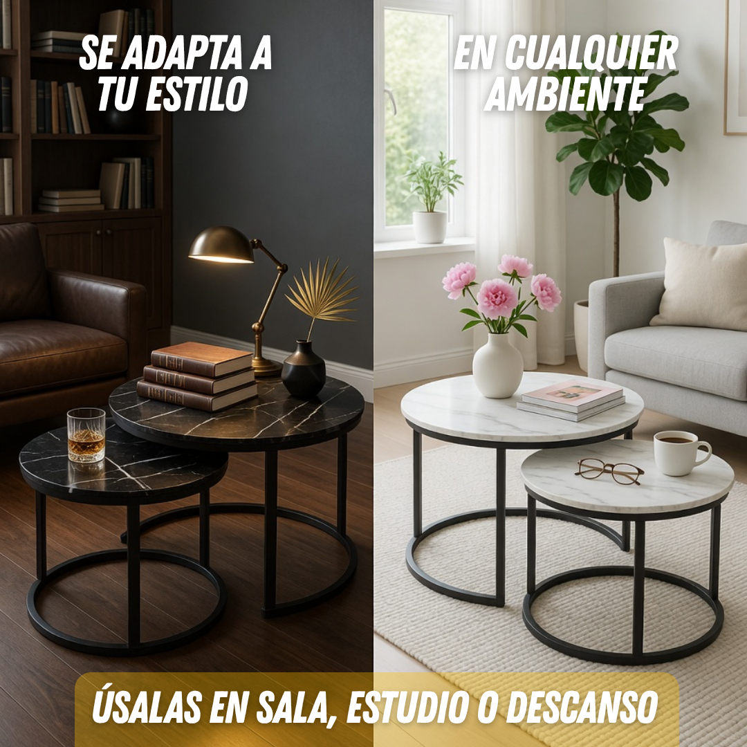 Mesas de Centro Mármol Premium 2x1 (Grande + Mediana)
