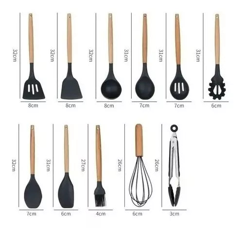 Set 12 Utensilios De Cocina Silicona Resistente Calor