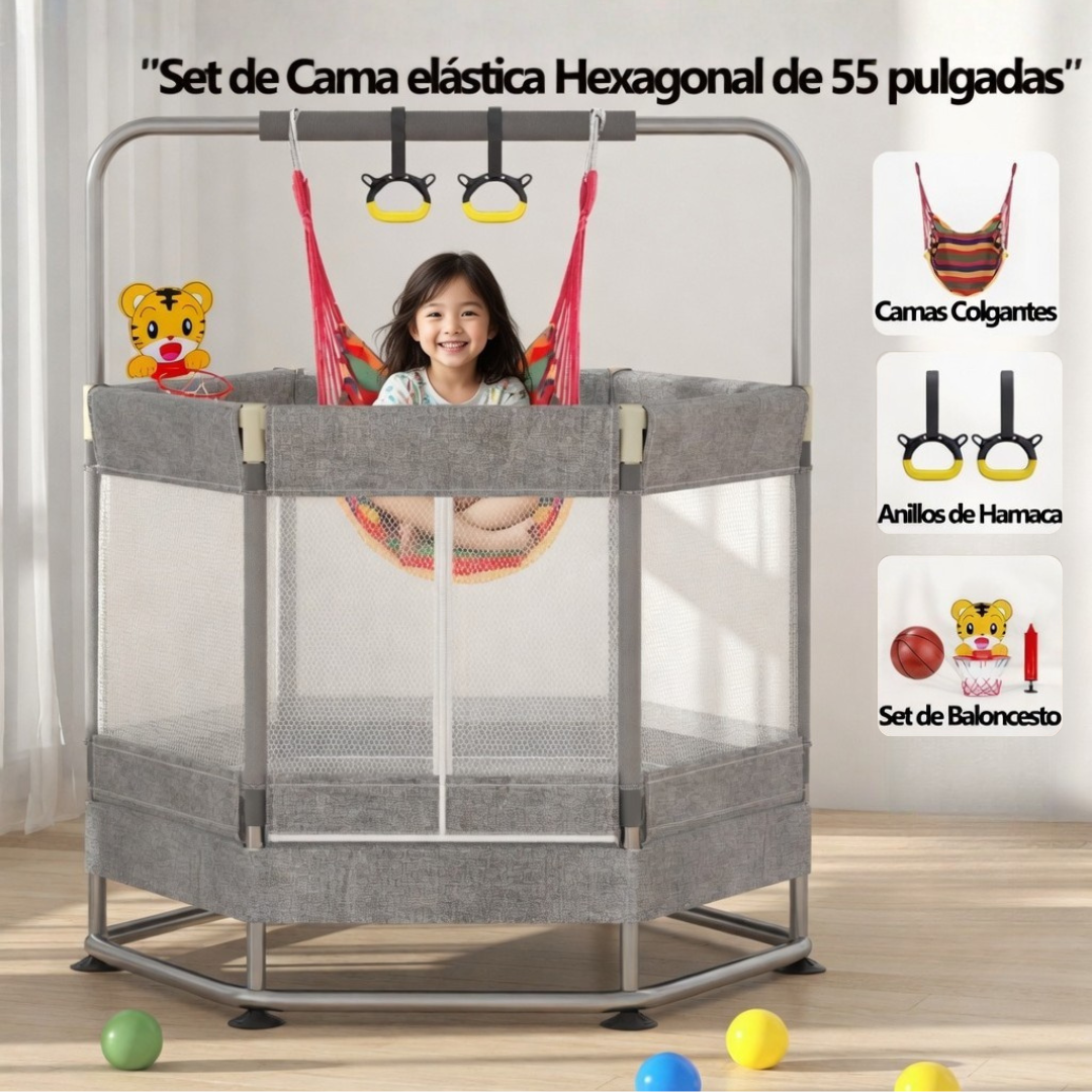 Trampolín Infantil Hexagonal 360° Para Interiores y Exteriores