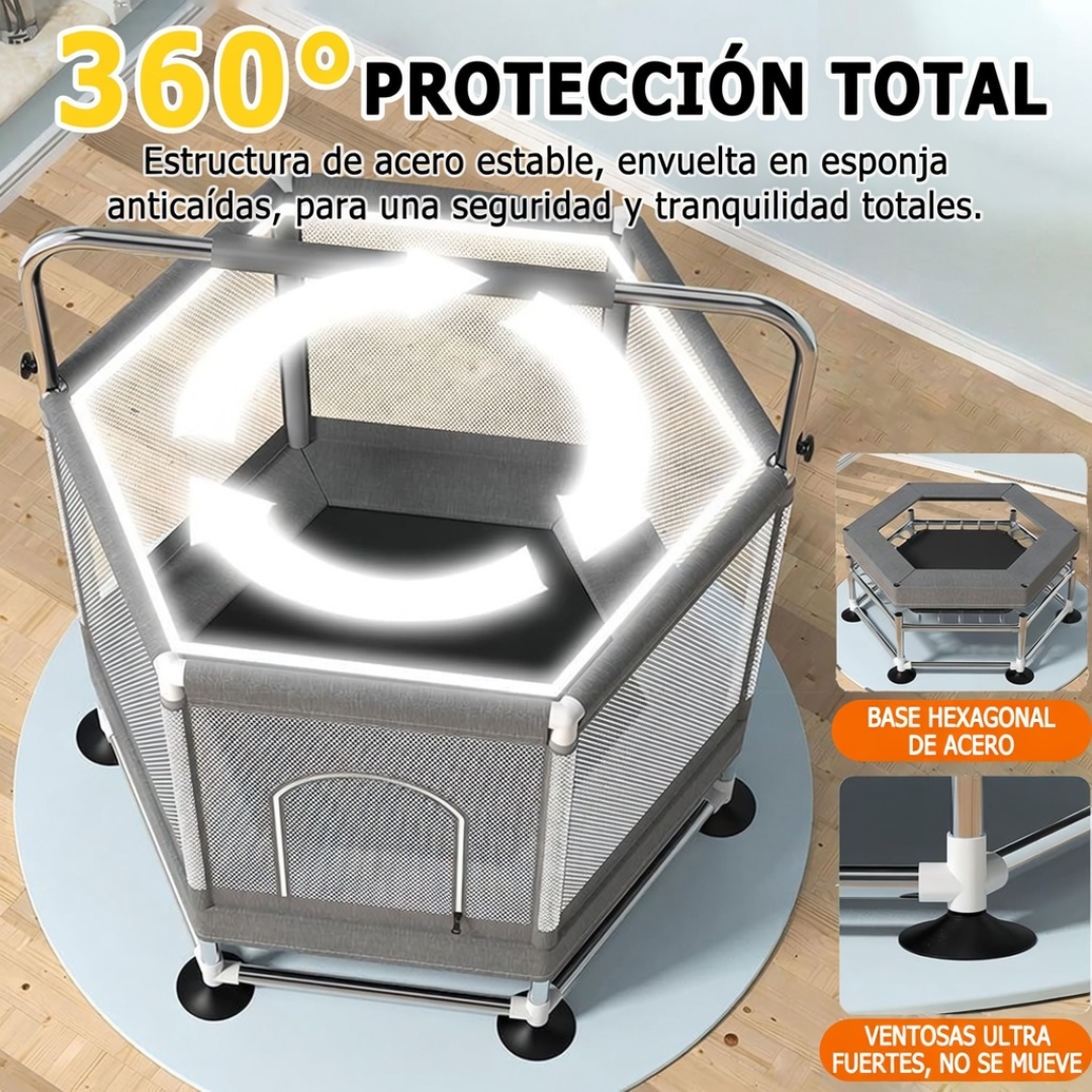 Trampolín Infantil Hexagonal 360° Para Interiores y Exteriores