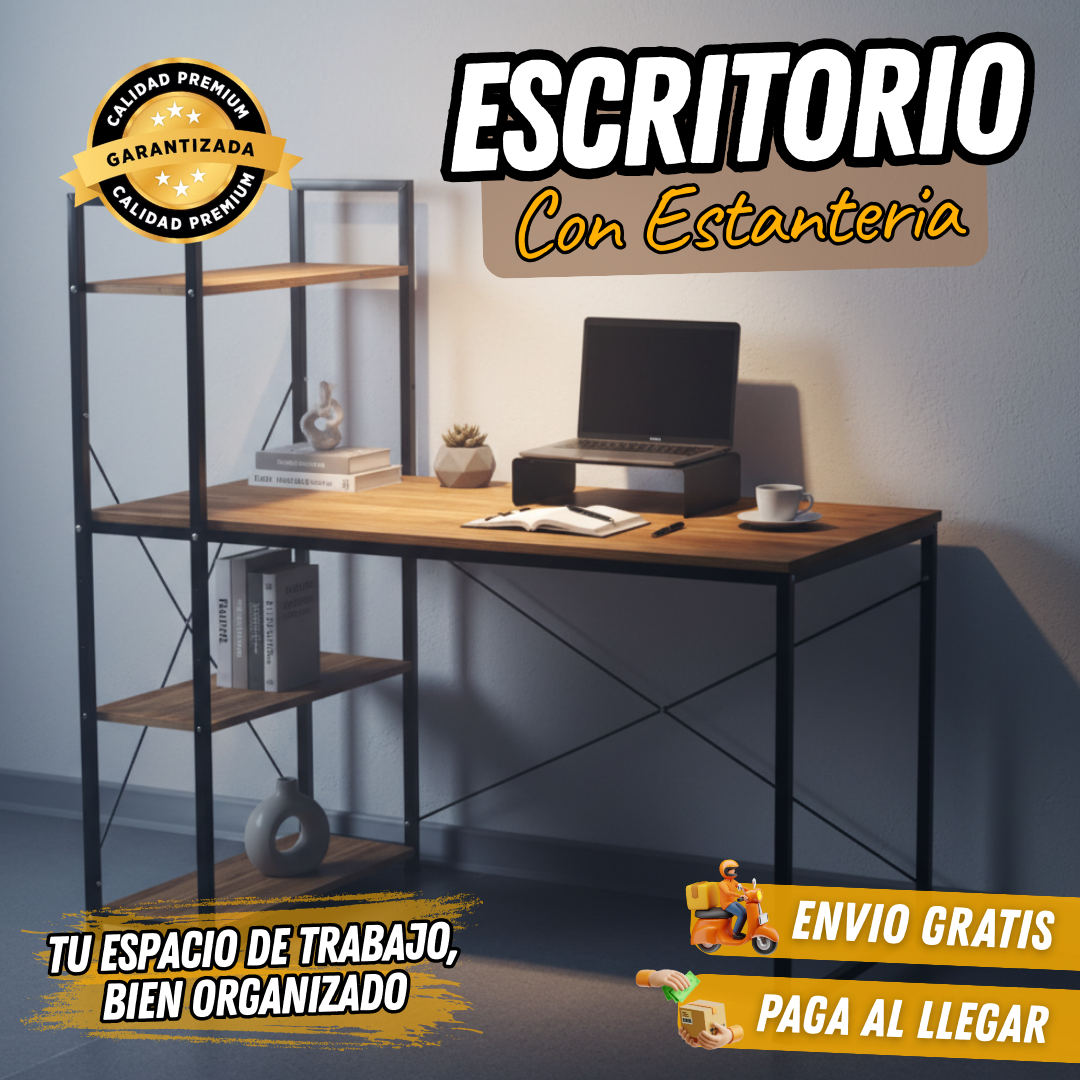 Escritorio con Estanterías de Madera