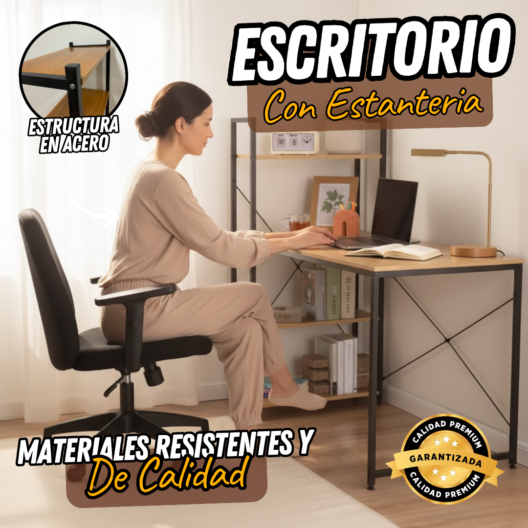 Escritorio con Estanterías de Madera