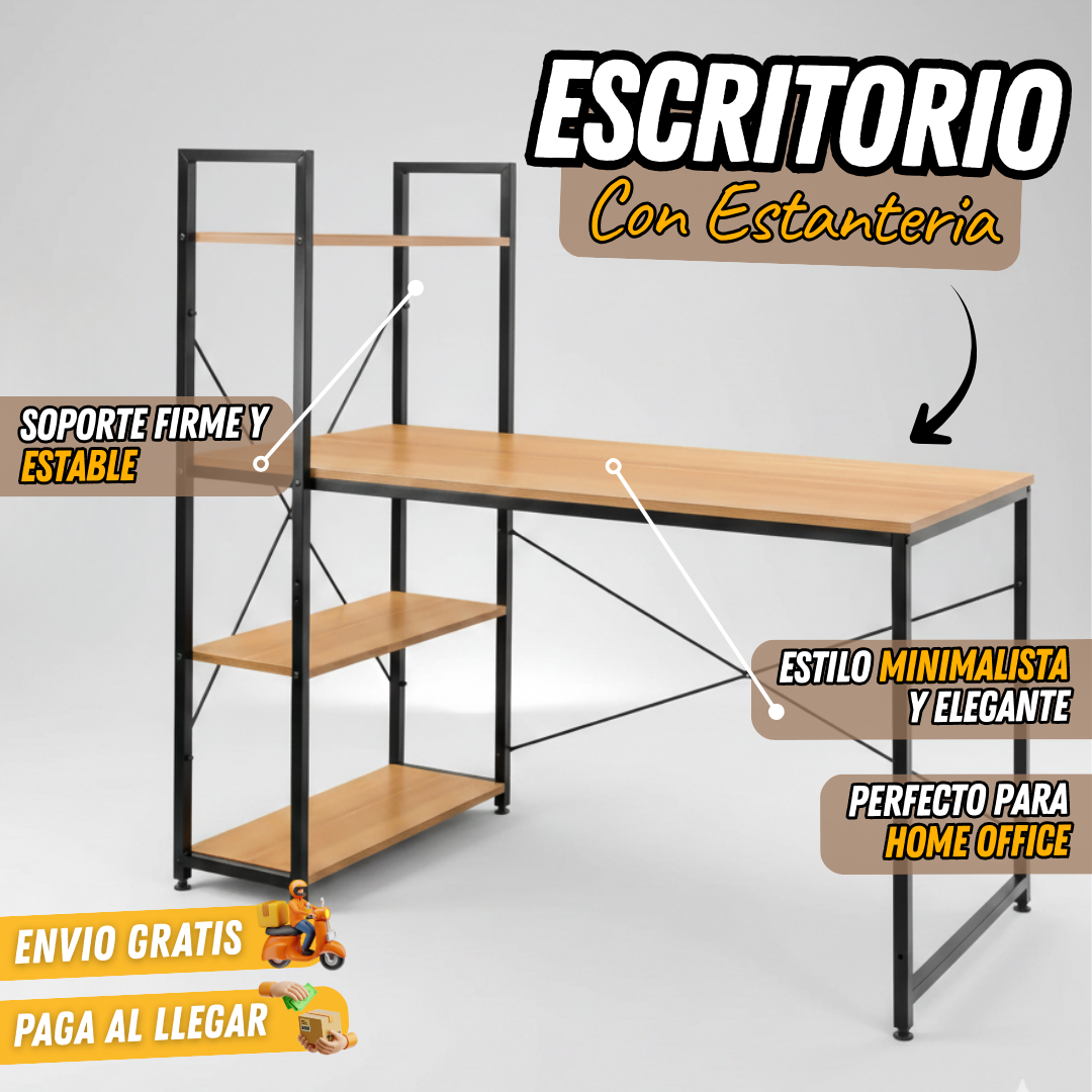 Escritorio con Estanterías de Madera