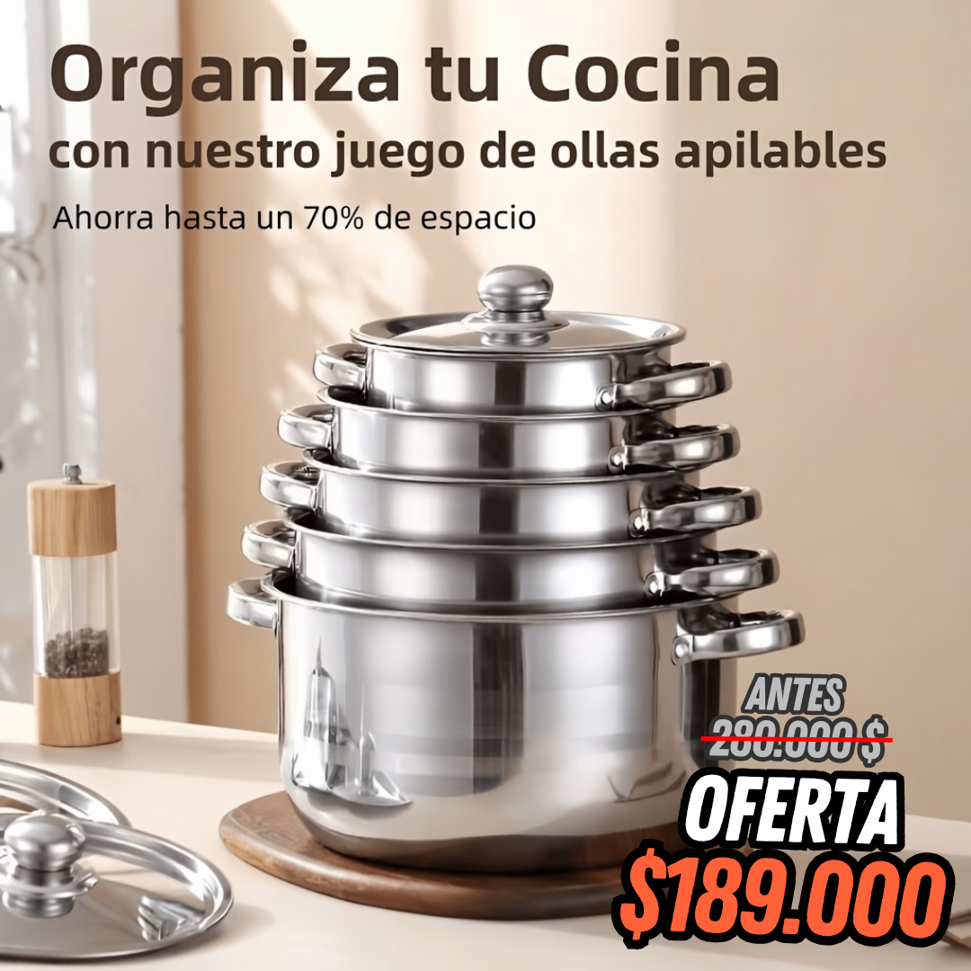 Set de Ollas Apilables de Acero Inoxidable X 5