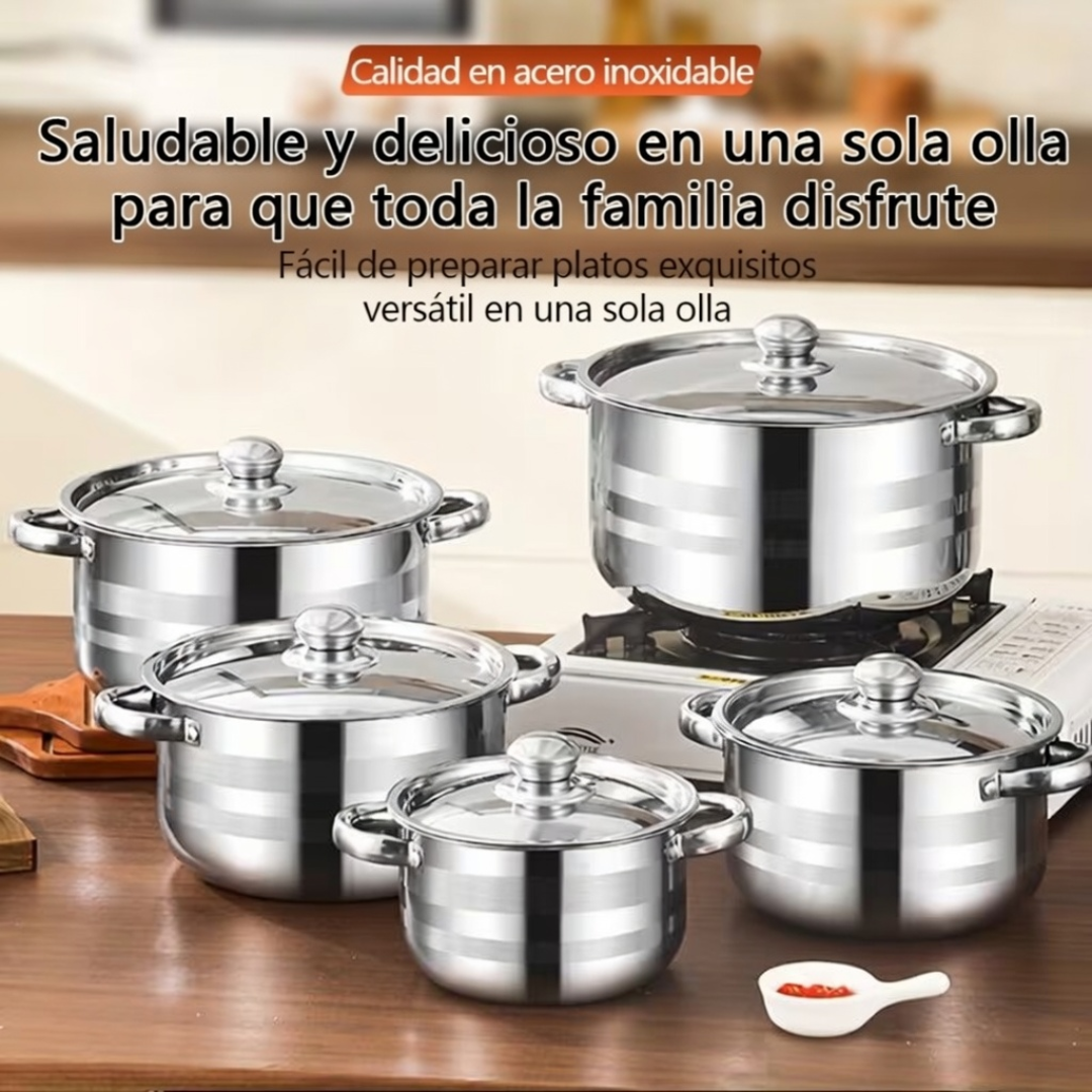 Set de Ollas Apilables de Acero Inoxidable X 5