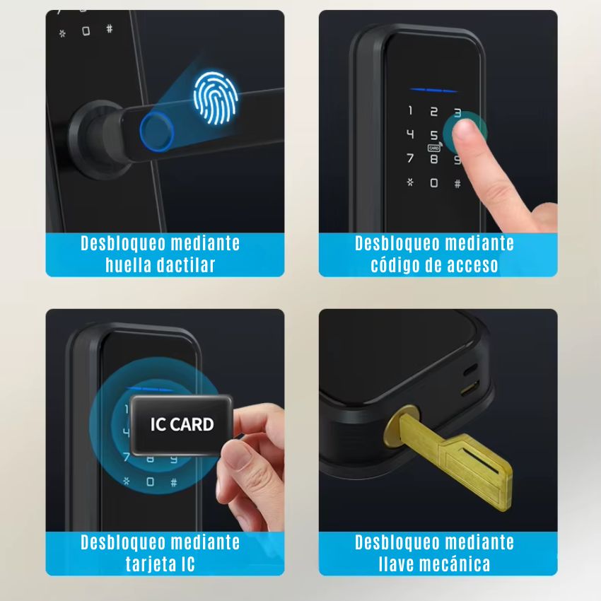 Cerradura Inteligente Con huella, pin, wifi, llave y tarjeta (TT)