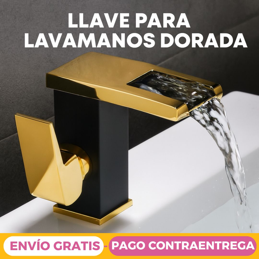 Llave de Lavamanos Dorada Agua caliente y fría