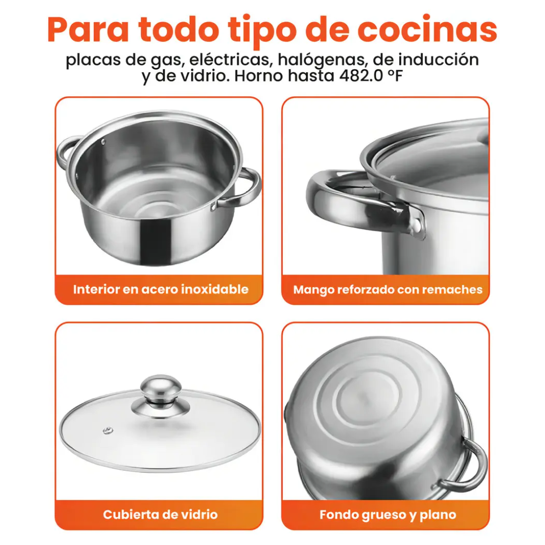 Set de Ollas Apilables de Acero Inoxidable X 5