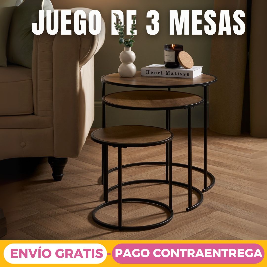 Juego de 3 Mesas de Centro de Madera