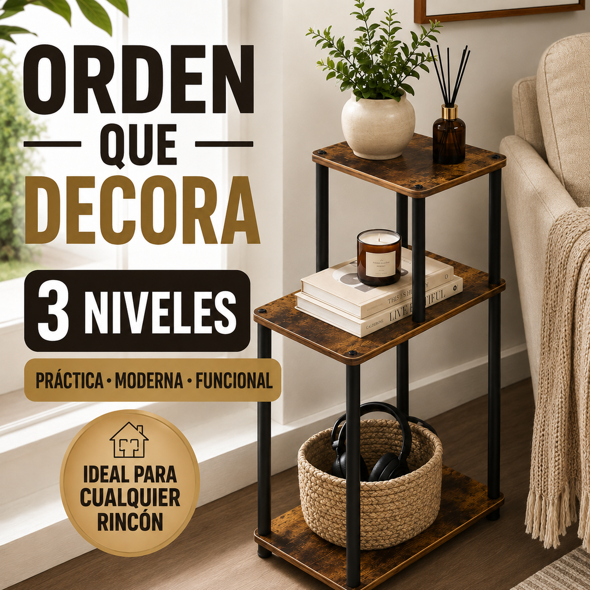 Rack 3 Niveles de Madera Fina