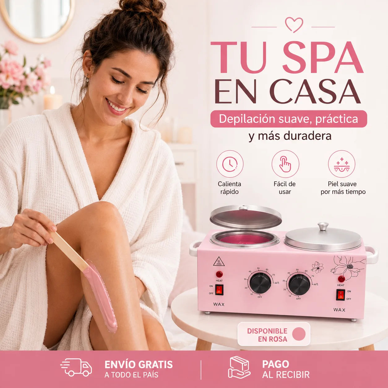 Máquina Depiladora de Cera Dual 1200 ml con Temperatura Ajustable