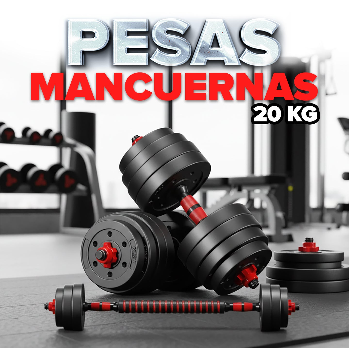 Pesas Mancuerna 20kg Set Convertible A Barra Y Pesa Rusa TT