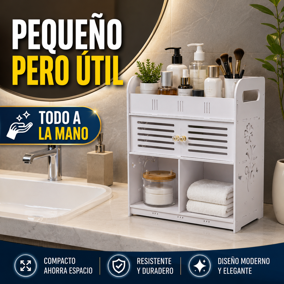 Gabinete Organizador Premium para Baño Con Repisas y Compartimento Cerrado
