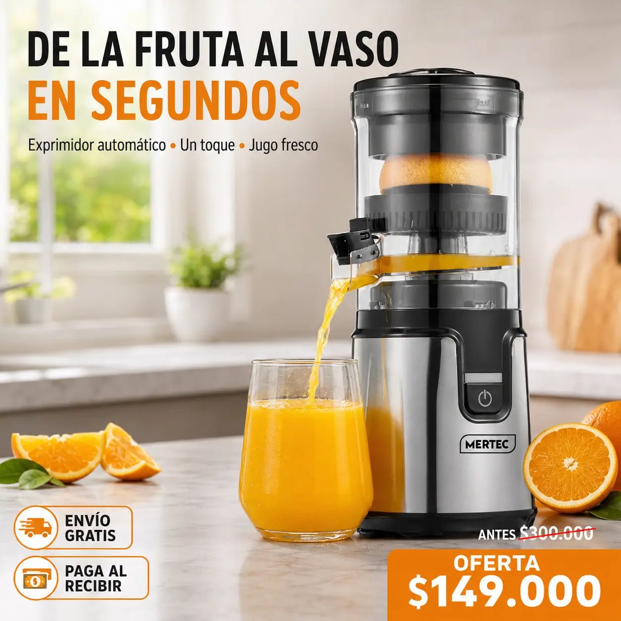 Exprimidor Eléctrico de Naranjas y Cítricos 100W con Vertido Directo