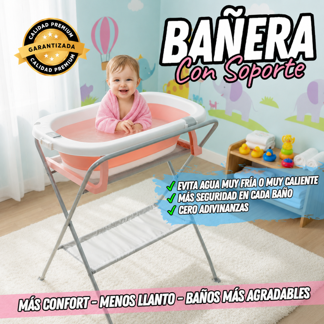 Bañera Plegable con Soporte Alto, termómetro y obsequio sorpresa 🎁