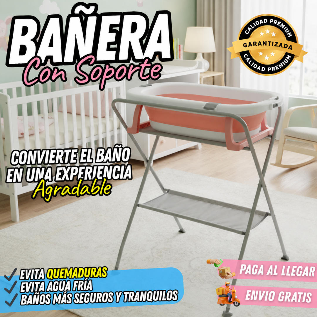 Bañera Plegable con Soporte Alto, termómetro y obsequio sorpresa 🎁