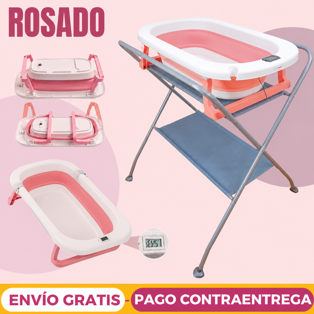Bañera Plegable con Soporte Alto, termómetro y obsequio sorpresa 🎁