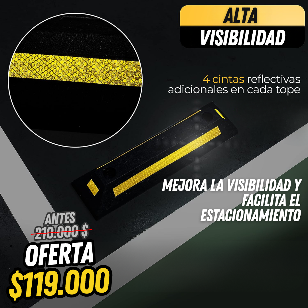 Tope de Parqueo Reflectivo en Caucho Premium 56 cm