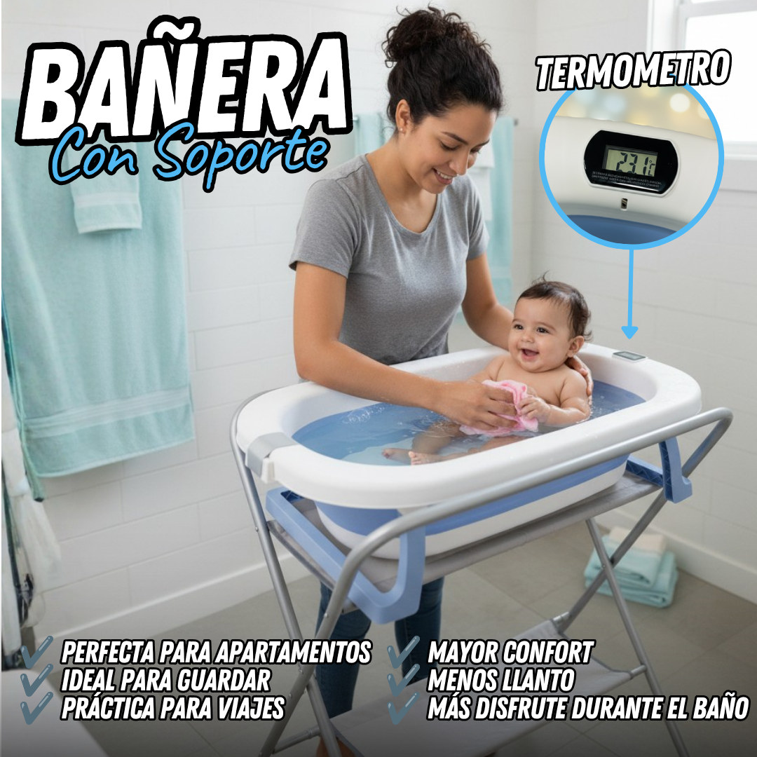 Bañera Plegable con Soporte Alto, termómetro y obsequio sorpresa 🎁
