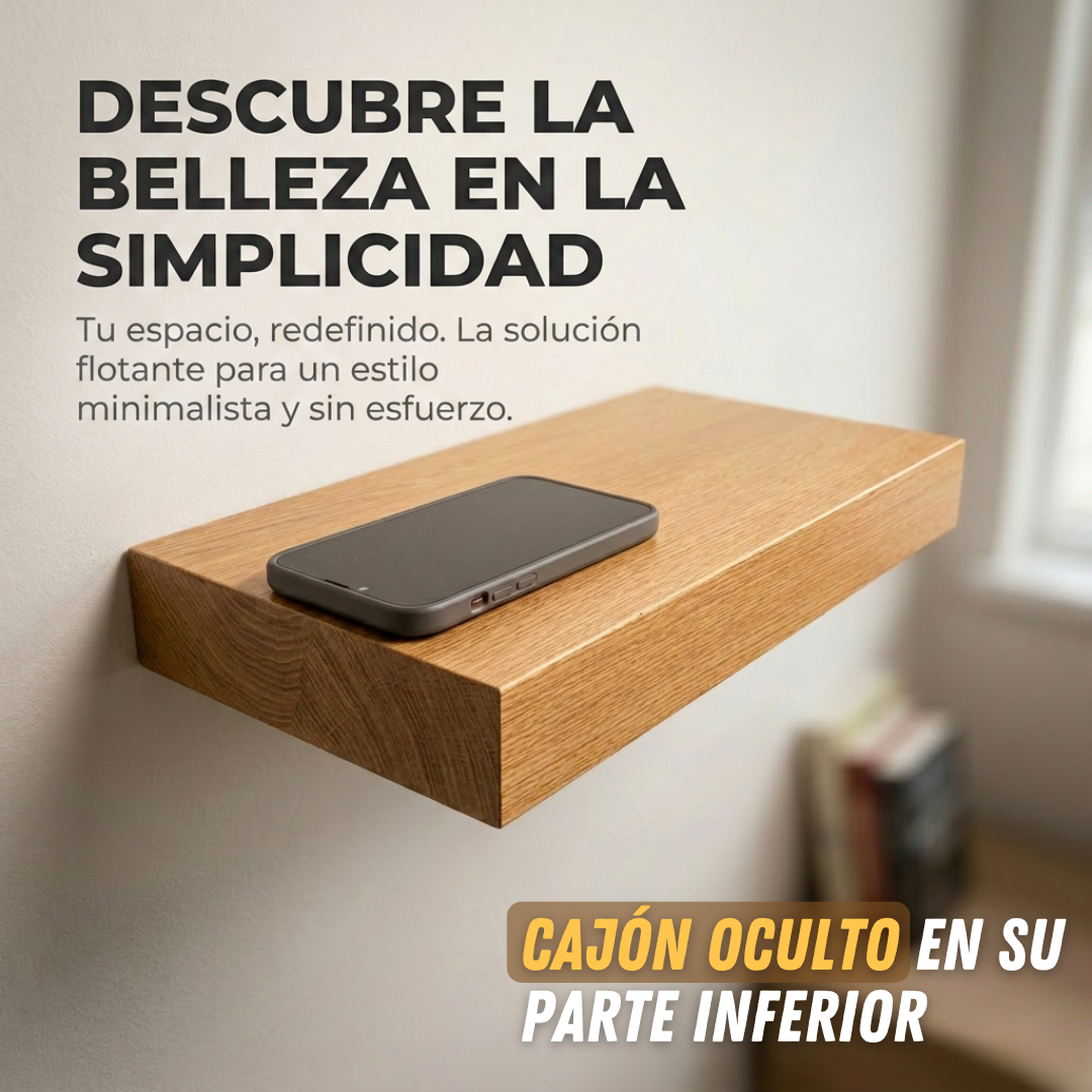 Repisa Café Decorativa de Madera Con Cajón Oculto (20x40x5.5)