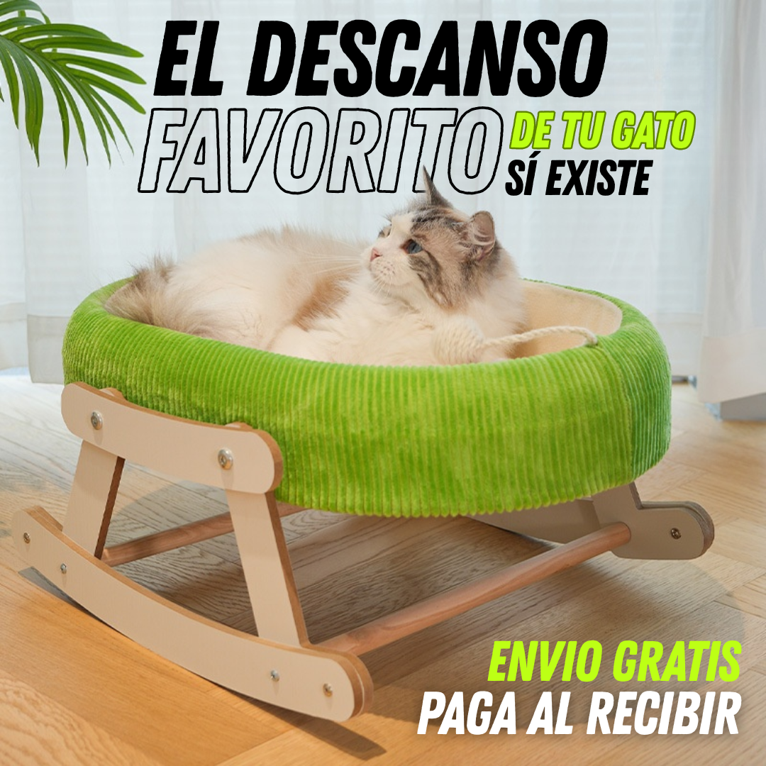 Cama Mecedora para Gatos con Base de Madera y Cojín Suave
