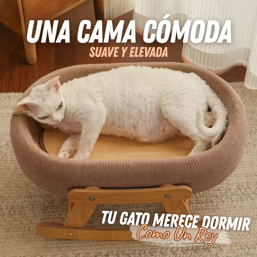 Cama Mecedora para Gatos con Base de Madera y Cojín Suave