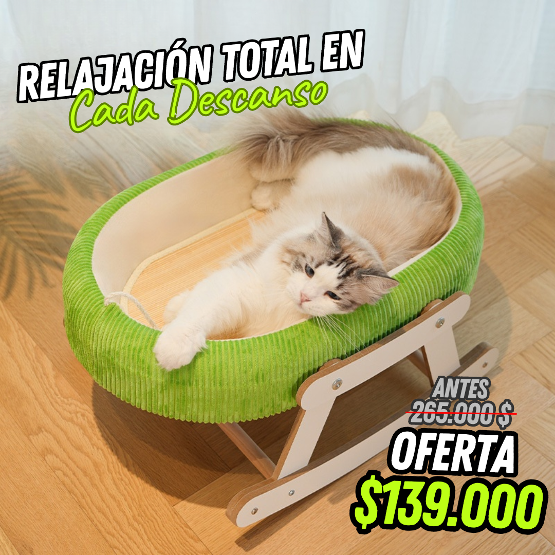 Cama Mecedora para Gatos con Base de Madera y Cojín Suave