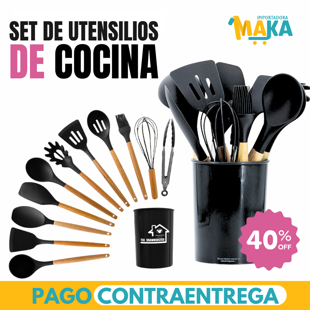 Set 12 Utensilios De Cocina Silicona Resistente Calor