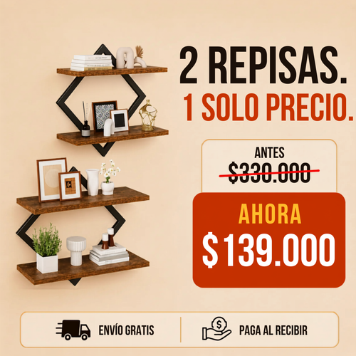 Set x2 Repisas Flotantes Geométricas Premium en Madera