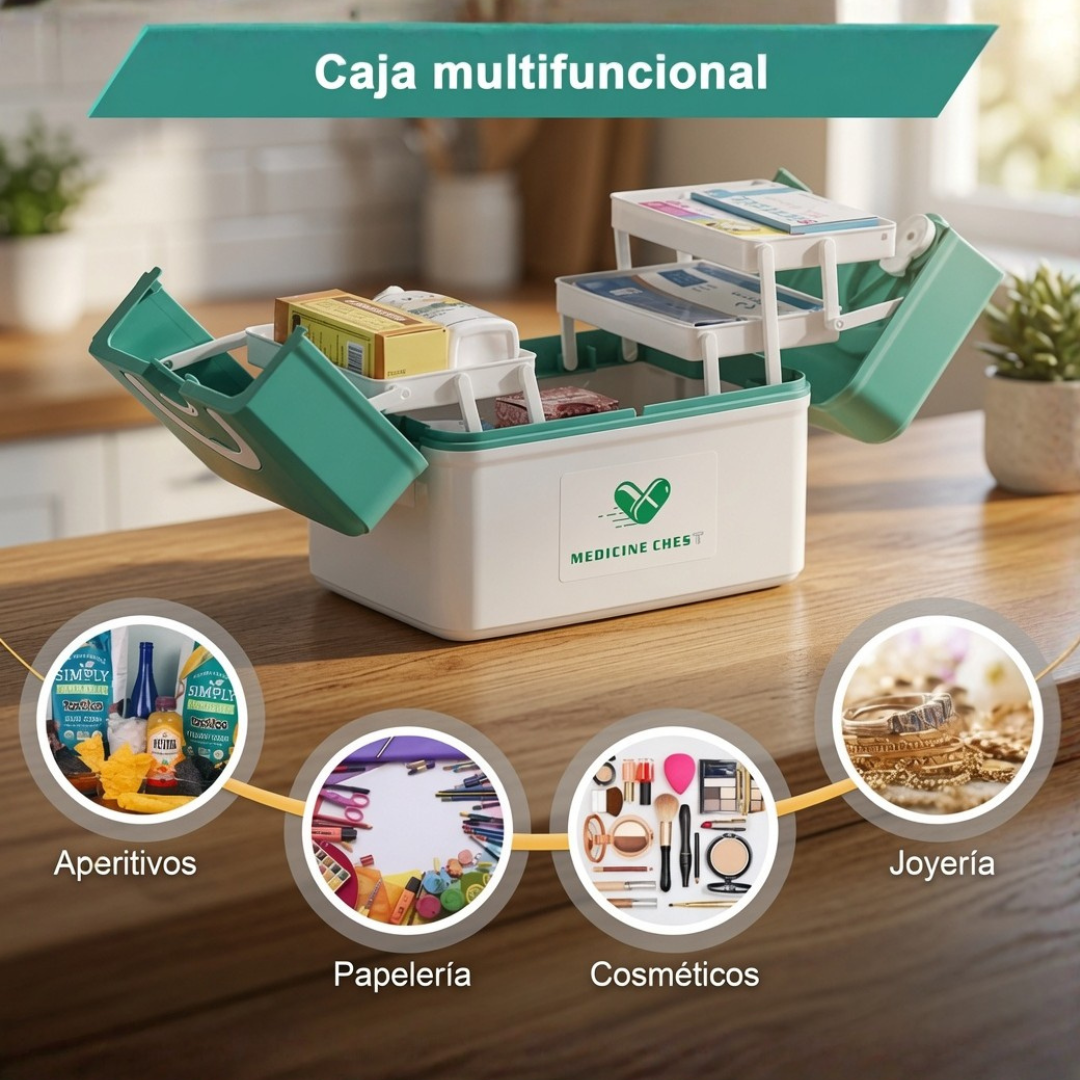 Caja Organizadora de Medicamentos con Compartimentos y Seguro Giratorio