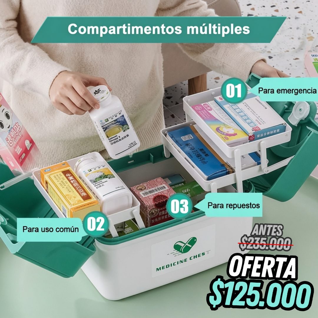 Caja Organizadora de Medicamentos con Compartimentos y Seguro Giratorio