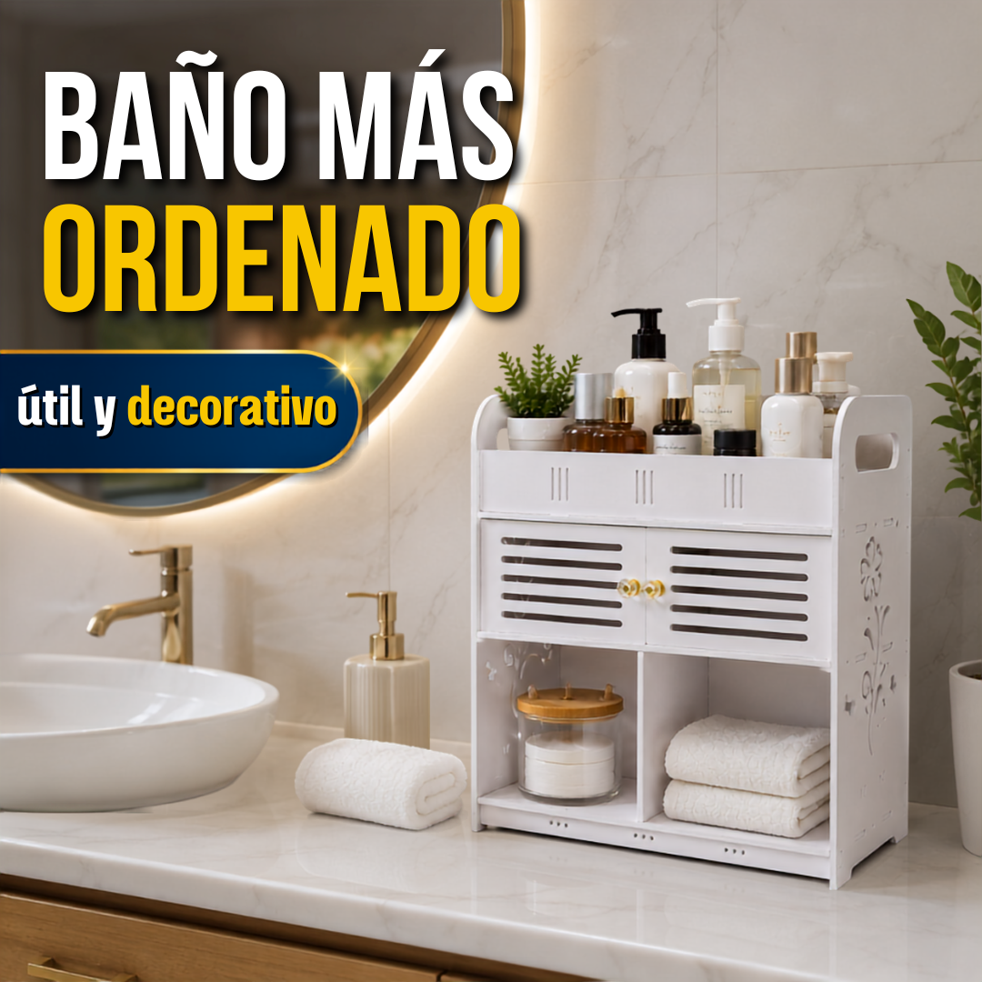 Gabinete Organizador Premium para Baño Con Repisas y Compartimento Cerrado